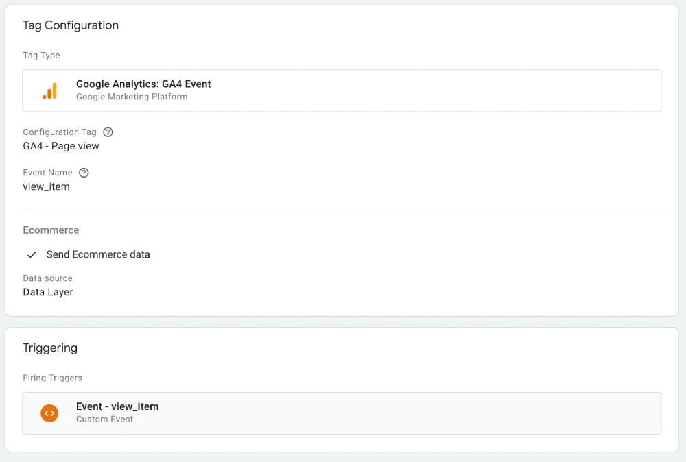 GA4 - Google Tag Manager view item